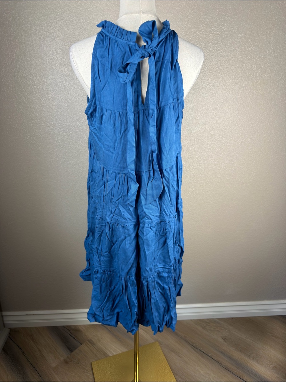 NWT Ruffled High-Neck Tiered Mini Dress in Blue Boho, Medium - Picture 7 of 7